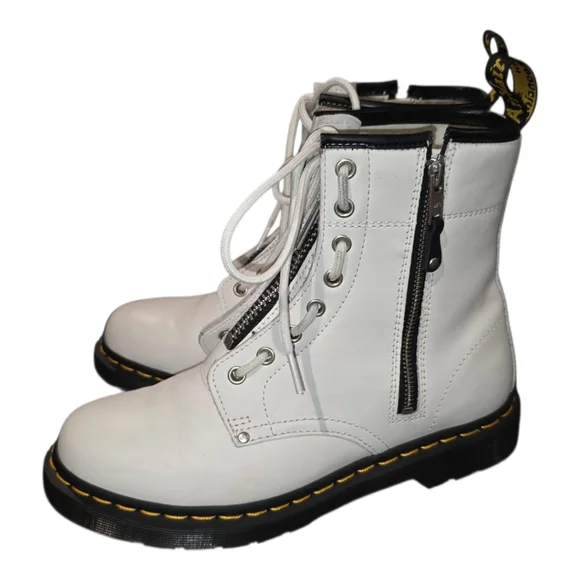 Dr. Martens White‎ Zip-Up Leather Lace Up Hiking Combat Boots Women's Size 9 US - Picture 4 of 12